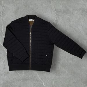 Vince Mens Quilted Bomber Jacket Size Large Black Heavy Thick Quilted Full Zip